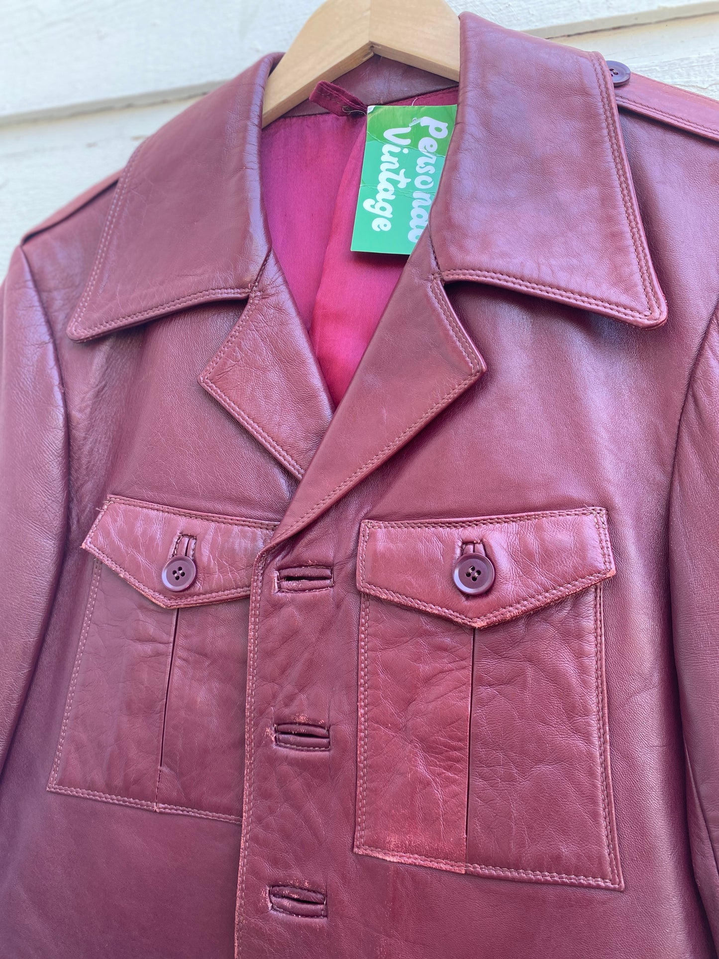 Vintage 1970s Burgundy Red Leather Jacket  medium