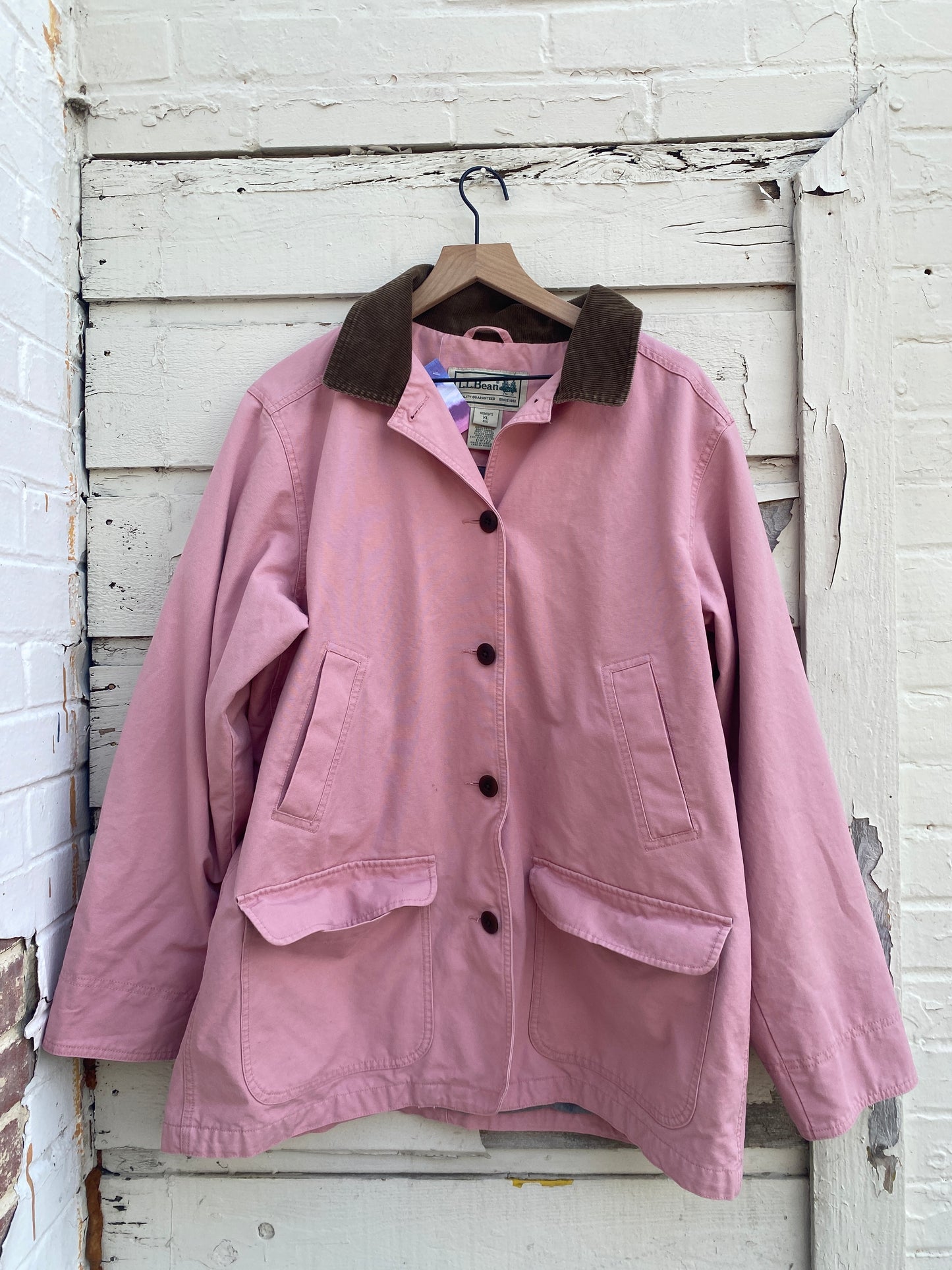 Vintage LL Bean Pink Jacket Cord Collar Womens XL
