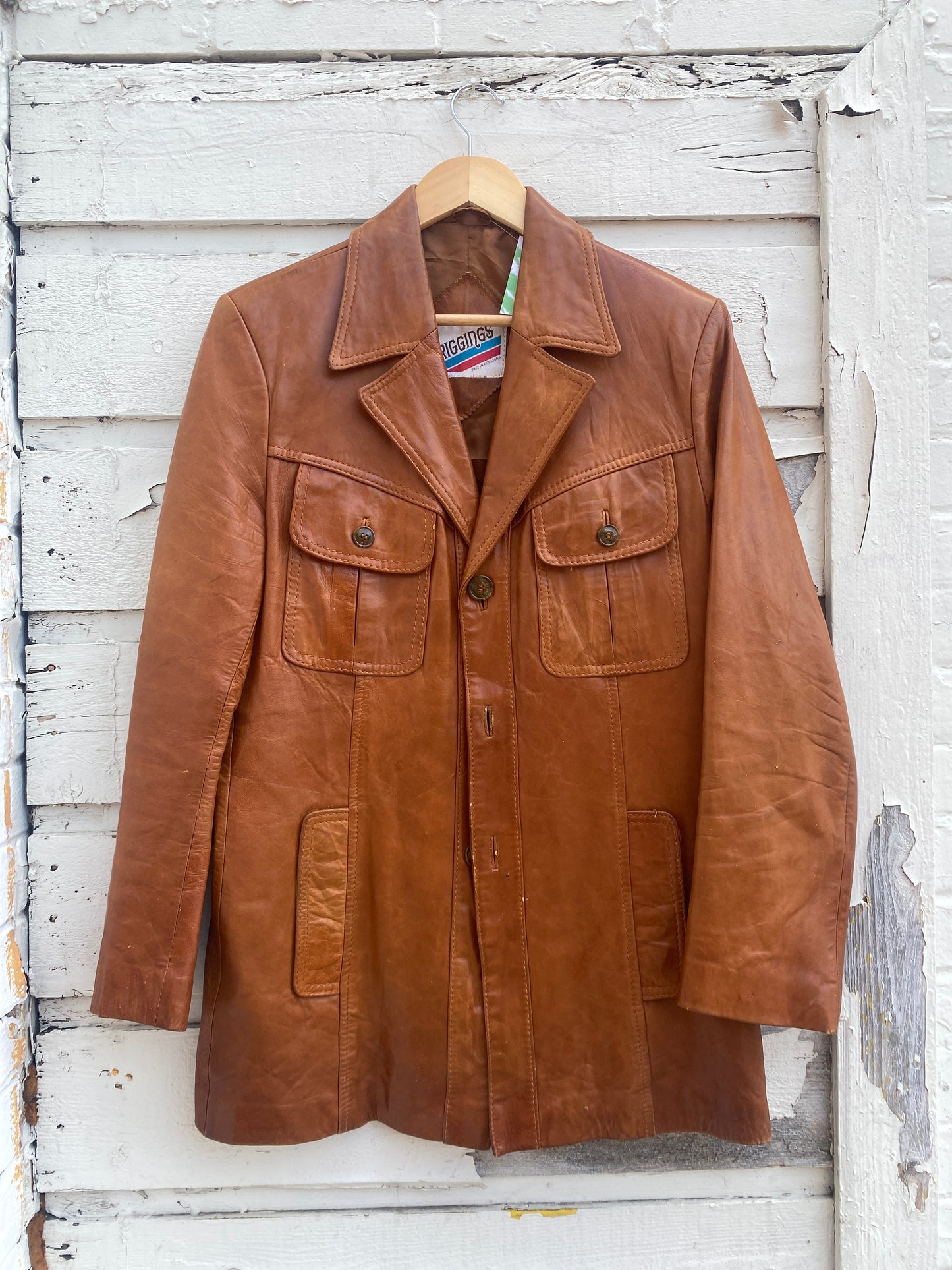 Vintage 1970s Leather Point Collar Jacket See Measurements