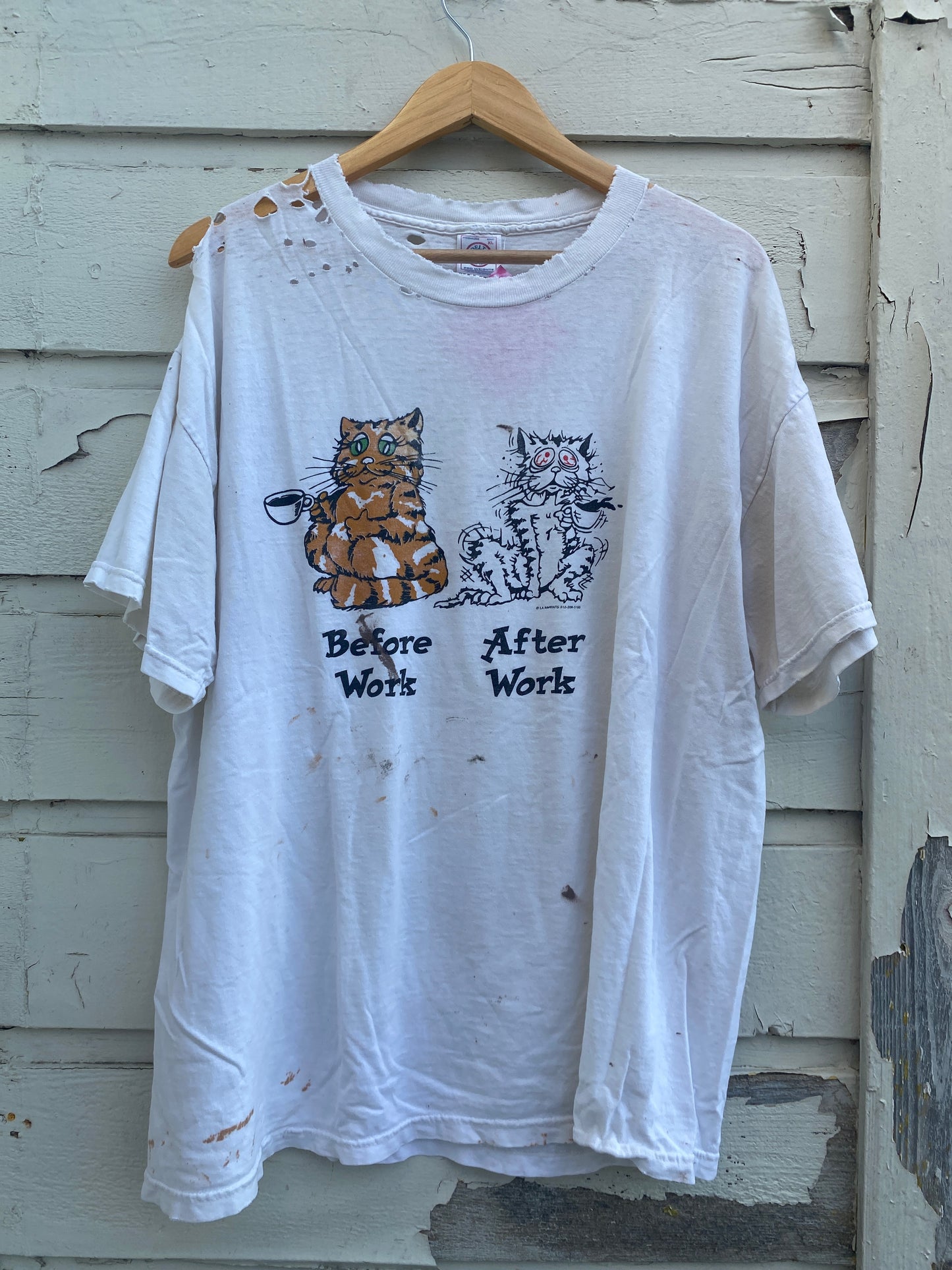 Vintage oversized distressed coffee cat tshirt XL