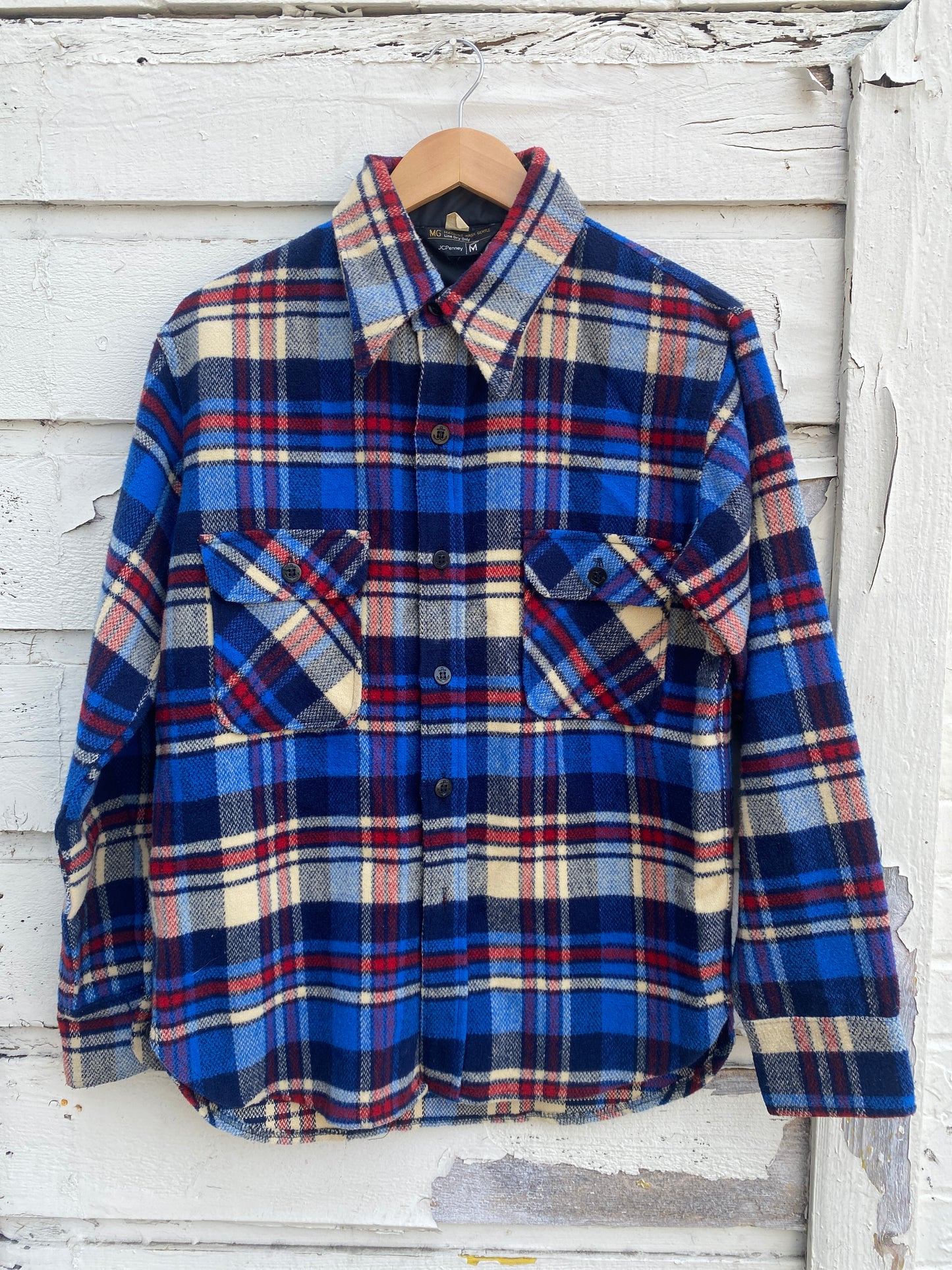 Vintage blue red and white flannel medium